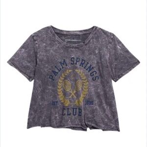 Distresses cropped Graphic Cotton T-Shirt “PALM SPRINGS CLUB 1990” Prince Peter